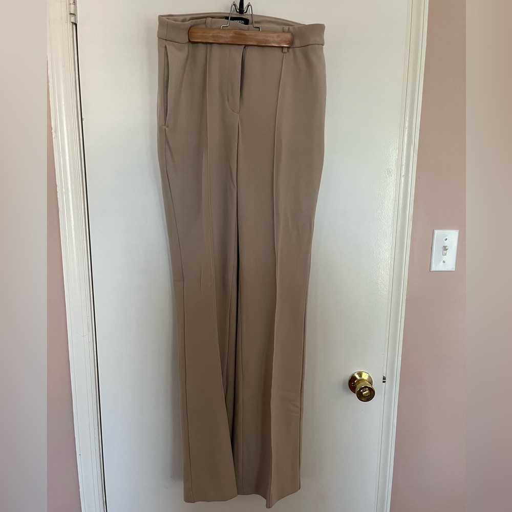 Express tan pants. Size 10 Long, High rise Flare. 35” inseam.